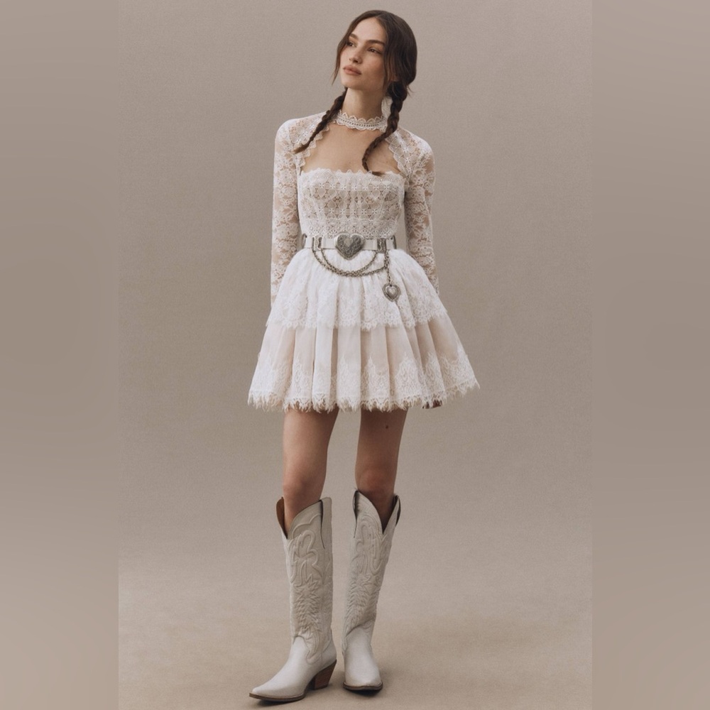 NWOT BRONX AND BANCO Daphne Ivory blush Long Sleeve Mini Dress - Picture 7 of 16